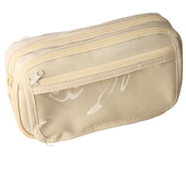Imagem de Estojo de lápis transparente com zíper bolsa de cosméticos caixa de papelaria 9 grades bolsa de lápis estética capivara transparente (bege)