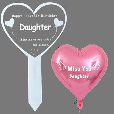 Imagem de Estaca de jardim memorial com balão de coração, presente de lembrança de irmão/filho/avó/irmã/filha/marido, mostrador de acrílico branco, 19 x 12 cm, decoração de cemitério, feliz aniversário no céu