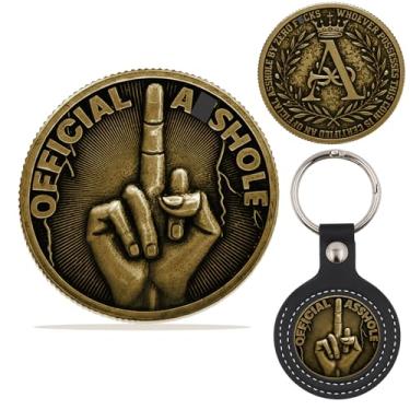 Imagem de Bold Attitude Official Middle Finger Coin - Funny Zero Worries Ahole Challenge Token - Hilarious Novelty Gag Gift for Husband Coworkers Comes with Protect Keychain Holder (Antique Gold)
