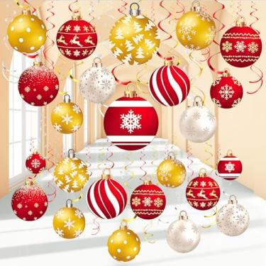 Imagem de Harrycle Conjunto de 54 peças de decorações de pendurar de Natal, espirais de alumínio, decoração de bola, enfeite de teto, para chá de bebê, suprimentos de festa de inverno (vermelho branco dourado)