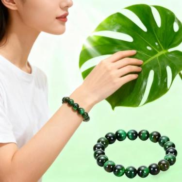 Imagem de 1 pulseira de pedra preciosa semipreciosa, olho de tigre e contas redondas elásticas, para roupas, vestido de festa (17,4 cm), One Size, Vidro, Sem Pedra Preciosa