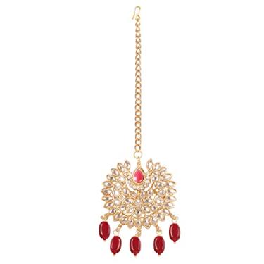 Imagem de Touchstone Acessório de cabeça de casamento indiano Bollywood elegante designer contemporâneo Mangtika com linda corrente para mulheres em tom dourado ou prata para mulheres., Strass, Sem Pedra
