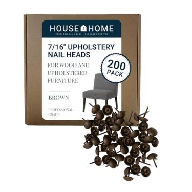 Imagem de House2Home Tachas de estofamento para móveis, Cabeças de unhas de estofamento de 7/16 polegadas para acabamento de móveis, pregos decorativos para madeira e móveis estofados, 200 cabeças decorativas de unhas marrons, kit de acabamento de pregos