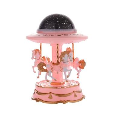 Imagem de Carrossel de projeção de caixa de música de plástico rosa com luzes - 