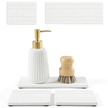 Imagem de Pacote com 3 bandejas de pia de pedra de diatomita, tapete absorvente de água para balcão de cozinha e banheiro, saboneteira de secagem rápida, organizador de esponja, branco - 2 peças de 11,4 cm x 9