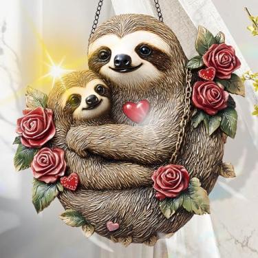 Imagem de Apanhador solar de acrílico colorido, decoração de janela pendurada preguiça com design de vitral impresso, apanhador de sol, arte de parede de arco-íris, ornamentos de Natal para uso interno e