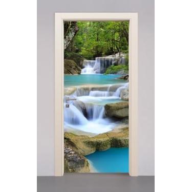 Imagem de Adesivo Envelopamento Decorativo de Porta Madeira Cachoeira Lago Natureza (90cm)