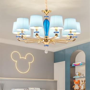 Imagem de Lustre de cristal de luxo europeu com LED para sala de estar americana, restaurante, quarto, villa, hotel, duplex, luminária pendente (azul G, 10 luzes)