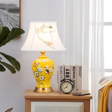 Imagem de Luminária de mesa contemporânea em cerâmica com LED, estilo americano, para sala de estar, quarto, escritório, casa de campo ou hotel, com design retrô e criativo (Estilo 24)