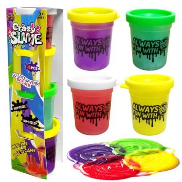Imagem de Kit 4 Potes de Slime Infantil Crazy 4 Cores Não Tóxico Macio Ideal par