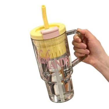 Imagem de Copo Grande Acrilico 1l Alça Com canudo e Tampa Amarelo - Shark Blue