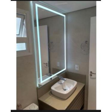 Imagem de Espelho retangular jateado com Led 70x90 - Cebrace , LED BRANCO QUENTE