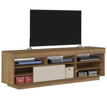 Imagem de Rack Treviso Para Sala Tv 75 Com 6 Nichos Prateleira E Porta Pinho / Off White