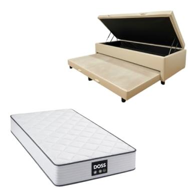 Imagem de Cama Box Baú Solteiro com Auxiliar (Bicama) + Colchão Doss Molas Ensacadas 30cm | Kit Completo com Cabeceira Botonê Opcional | Diversas Cores (2, CORINO BEGE, SEM CABECEIRA)
