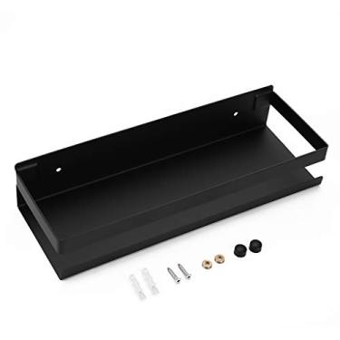 Imagem de Prateleira de banheiro OwnMy para banheiro de aço inoxidável para banheiro, cesto de cozinha, box de chuveiro, metal à prova de ferrugem, prateleiras flutuantes de armazenamento de banheiro, prateleiras de parede montadas no chuveiro, canto retangular, prateleira - 30,48 cm preta