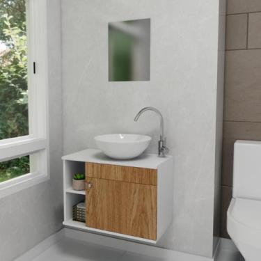 Imagem de Gabinete de Banheiro 60cm com Cuba e Espelho Completo Lavabo Armário S