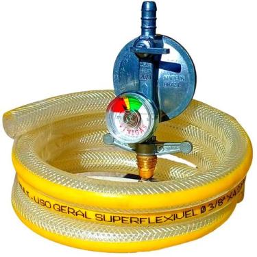 Imagem de regulador visor click com medidor gás mangueira pvc 3 metros - VINIGÁS
