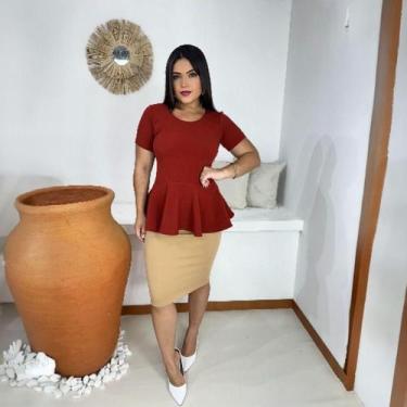 Imagem de Blusa Peplum Moda Evangélica Feminina - Miss Flower, Terracota, G