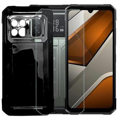 Imagem de TNKISRY Capa para celular Doogee S200 Max [6,7 polegadas], capa macia de TPU protetora preta, posição precisa do orifício, [1 unidade] Película protetora de tela temperada