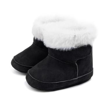 Imagem de Botas de pelúcia para bebês bebês meninas meninos aconchegantes sapatos de camurça para neve pré-andador antiderrapante para bebês recém-nascidos, A03 Preto, 12-18 Months Toddler