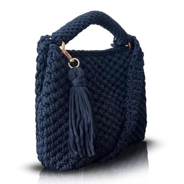 Imagem de Bolsa de ombro feminina de crochê feita à mão – Bolsa transversal de malha boho com borla, bolsa de tecido leve, bolsa casual elegante para uso diário e viagens