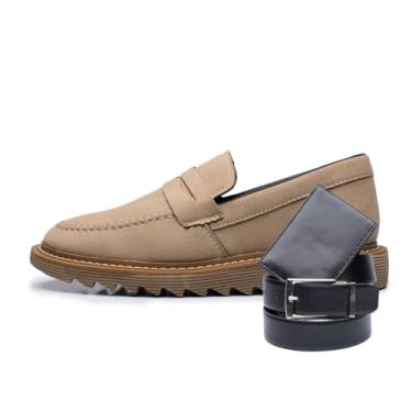 Imagem de ThézB Sapato Social Oxford Masculino em Couro Sintético, Sola Tratorada, Estilo Brogue com Carteira e Cinto, Marrom (Capuccino Ambar, BR, Adulto, Numérico, 44)