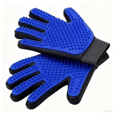 Imagem de Luva para cuidados com animais de estimação - Removedor de pelos de cães e gatos com pontas de silicone - fácil de limpar, alça de pulso ajustável para pele curta e longa - 1 pacote, azul, mão direita