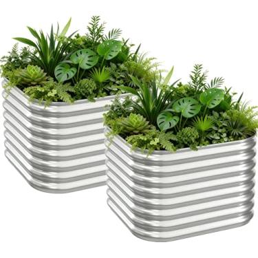 Imagem de Mostmahes 2 peças de cama de jardim elevada galvanizada de 6 x 6 m de altura, para uso externo, cama de metal para vegetais, caixa de jardim acima do solo para flores, canteiros elevados de aço para