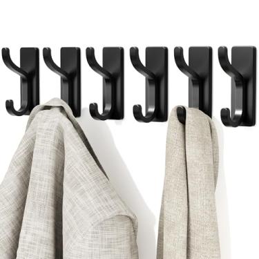 Imagem de niffgaff Ganchos de parede para casaco e toalha: gancho adesivo de porta de 5,8 kg, gancho adesivo para parede, armário, banheiro - preto, pacote com 6