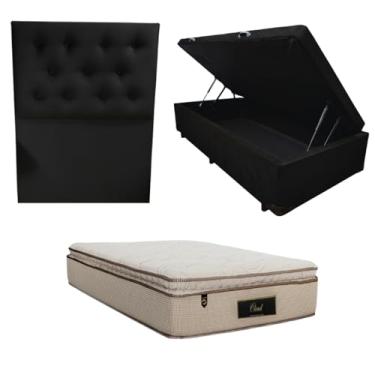 Imagem de Cama Box Baú Blindada com Colchão Cloud Molas Ensacadas C/Pillowtop 32cm + Cabeceira Botonê (SUEDE PRETO, Solteiro)