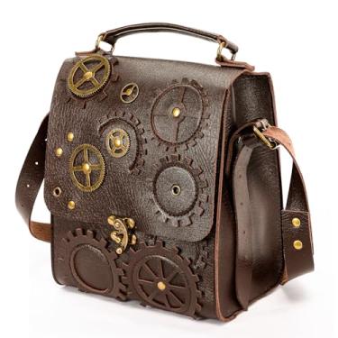 Imagem de nezababycos Bolsa tiracolo Steampunk de couro gótico punk renascentista bolsa de ombro gótica retrô mensageiro acessórios de fantasia para mulheres, festa de Halloween, uso diário