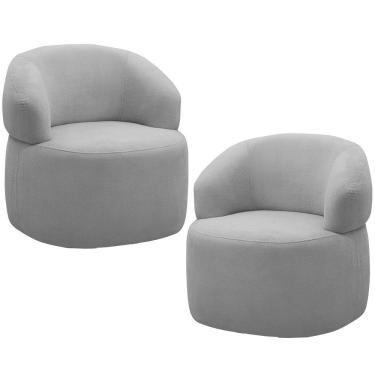 Imagem de Kit 2 Poltronas Giratórias Sala De Estar Living Orgânico Carmen F04 Bouclê Cinza - Lyam Decor