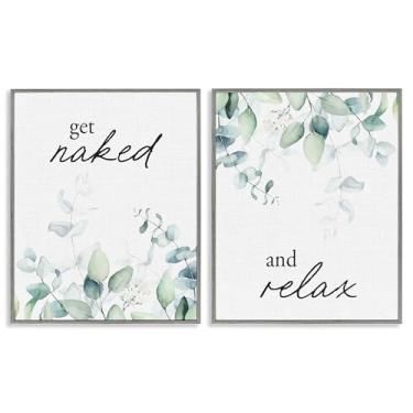 Imagem de Stupell Industries Get Naked & Relax Herbs Conjunto de arte giclée emoldurado preto de 2 peças, design por Lettered and Lined, 76 x 61 cm