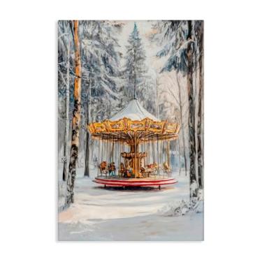 Imagem de Stupell Industries Arte de parede em tela Carrossel Winter Wonderland, design por Petal Prints Design, 76 x 50 cm