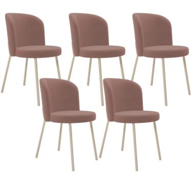 Imagem de Kit 05 Cadeiras para Sala de Jantar Cozinha Estofada Gavi Arena L02 Suede Rosê - Lyam Decor