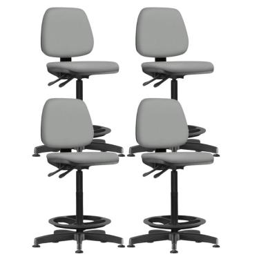 Imagem de Kit 04 Cadeiras Caixa Alta Giratória Estofada Work F02 Sintético Cinza - Lyam Decor