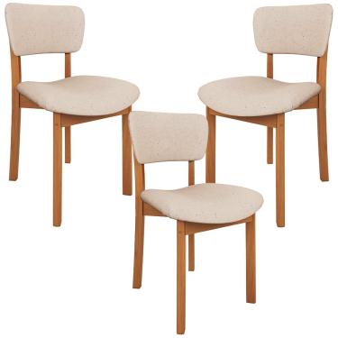 Imagem de Kit 03 Cadeiras Para Sala de Jantar Cozinha Living Estofada Dara L02 Linho Bege - Lyam Decor