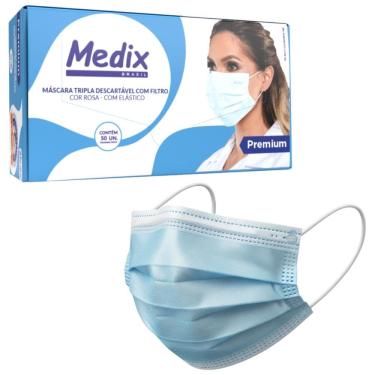 Imagem de Máscara De Proteção Descartável Camada Tripla Com Filtro e Elástico CX 50 Unidades Medix