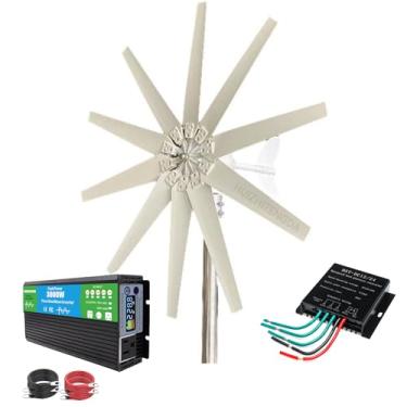 Imagem de 24v,HENGJINGTR Kit de Gerador de Turbina Eólica Vertical Portátil de 12000W, Gerador Eólico de Arranque com Velocidade do Vento de 2M/S com Controlador de Carga