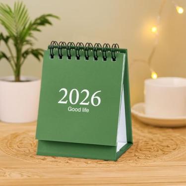 Imagem de Mini calendário de mesa 2025-2026 - calendário mensal pequeno com papel grosso, adesivos para casa/escritório, funciona de julho de 2025 a dezembro de 2026, verde