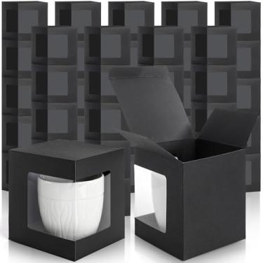 Imagem de AVLA Pacote com 50 caixas de caneca para presentes, caixa de embalagem de canecas pretas de sublimação, 325 g, 340 g, 425 g, caixas com janela para embrulhar aniversários, casamentos, aniversários de
