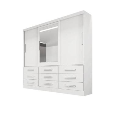Imagem de Guarda-roupa casal 3 portas espelho 9 gavetas 2,11m - Turim-Branco - Bianchi Móveis