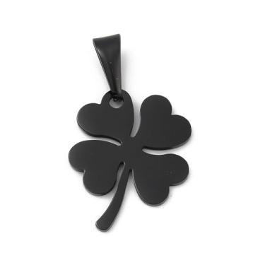 Imagem de 10 pingentes pretos de trevo de aço inoxidável do dia de São Patrício, pingentes de trevo de trevo de quatro folhas planos, pingentes de metal com fecho de pressão para brincos faça você mesmo, colar