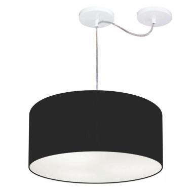 Imagem de Lustre Pendente Cilíndrico Com Desvio De Centro Vivare Md-4147 Cúpula Em Tecido 50x25cm - Bivolt Preto 127/220v