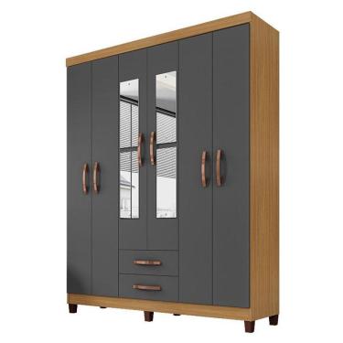 Imagem de Guarda Roupa Casal Mogi Com Espelho 6 Portas Carvalho Americano Grafite - Incorplac