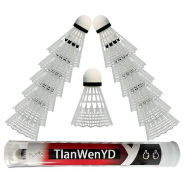 Imagem de TIanWenYD Pacote com 12 petecas de badminton, petecas de penas de nylon, pássaros de badminton com grande estabilidade e durabilidade para esportes internos e externos, treinamento de alta velocidade,