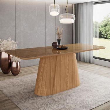 Imagem de Mesa De Jantar Olivia Ambiente 200 Cm Canto Arredondado Com Vidro Nature - Henn