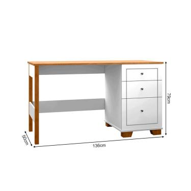 Imagem de Escrivaninha Mesa Fênix Com 3 Gavetas Branco/nature
