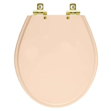 Imagem de Assento Sanitário Com Amortecedor Ravena Rosa Floral Para Vaso Deca Com Ferragem Dourada