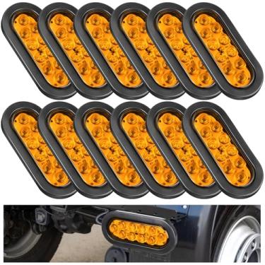 Imagem de Yexiya Pacote com 12 kit de luzes de reboque de LED oval - 10 luzes traseiras de parada reversa, gira, luzes traseiras com fios e ilhós - IP67 à prova d'água para barco, trailer, caminhões (amarelo)